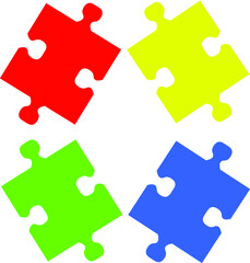 Four pieces of jigsaw puzzle or teamwork concept flat vector color icon