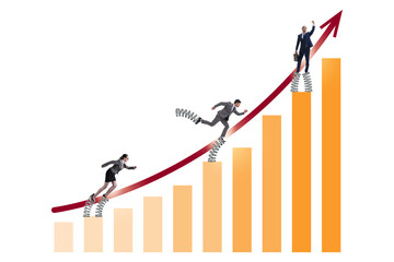 Businessman jumping high on springs