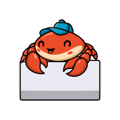 Fototapeta premium Cute little orange crab cartoon with blank sign