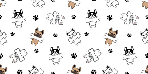 dog seamless pattern french bulldog paw footprint vector pet puppy breed cartoon repeat wallpaper doodle tile background illustration scarf design isolated