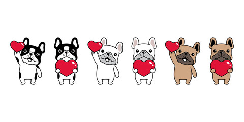 dog vector french bulldog icon heart valentine puppy pet character cartoon symbol tattoo stamp scarf illustration design isolated - obrazy, fototapety, plakaty