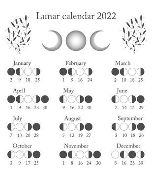 Lunar Calendar 2022. Black And White Color.  Vector 