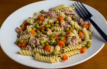 plate of rotini pasta salad