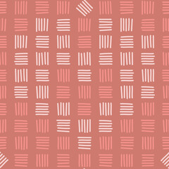 Coral shades seamless decorative print of an abstract square heart. Vector illustration, digital background, surface design