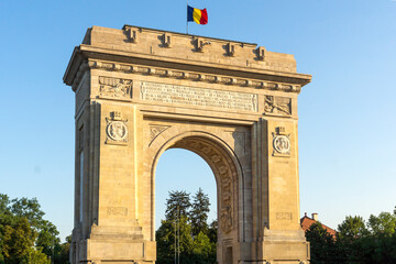 Fototapeta na wymiar Arch of Triumph in city of Bucharest, Romania