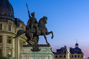 University Square at downtown (old town) of city of Bucharest, Romania
