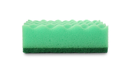 Obraz na płótnie Canvas Green cleaning sponge with abrasive scourer isolated on white