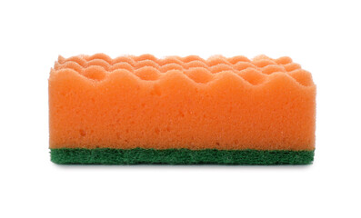 Orange cleaning sponge with abrasive green scourer isolated on white