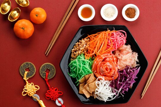 Yee Sang Chinese New Year Dinner for Prosperity Toss Celebration also known by Yu Sheng Spring Toss.