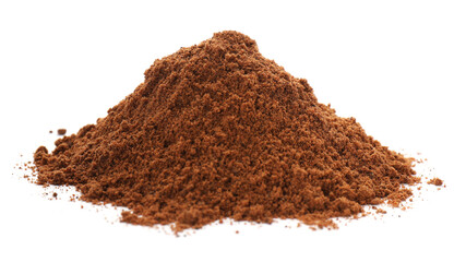 Heap of nutmeg powder on white background