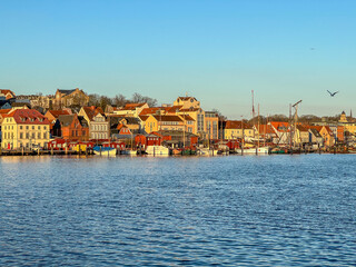 Fototapeta na wymiar panoramic view of the harbour of Flensburg, Schleswig Holstein, Germany. The real north.