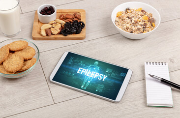 Tablet Pc with fruits, medical concept