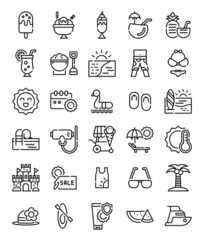 set of summer simple line icons