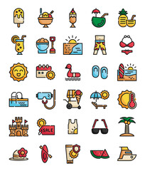 set of summer filled outline icons
