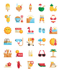 set of summer flat icons pack