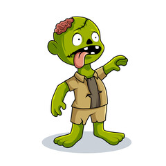 cute zombie cartoon drawing, funny mascot illustration