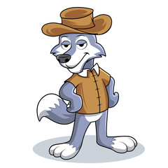 Naklejka premium wolf mascot cartoon drawing with outfit and hat isolated