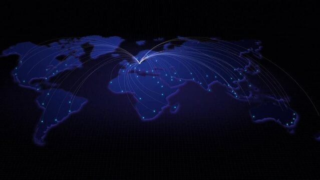 Global connectivity from Berlin, Germany to other major cities around the world. Technology and network connection, trading and traveling concept. World map element of this clip furnished by NASA