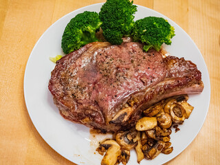 Close up shot of fried aged ribeye steak