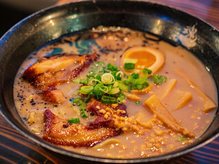 Close up shot of Japanese style ramen