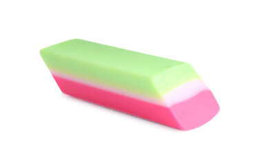 New bright eraser isolated on white. School stationery