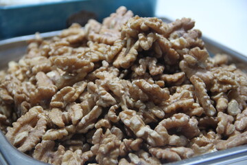 whole walnut without walnut shell- background concept