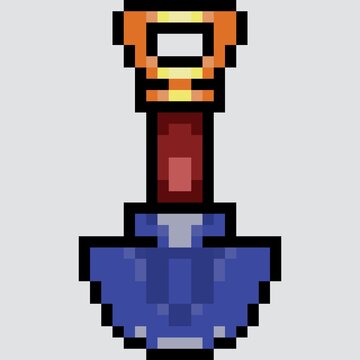 pixel art illustration old iron hoe, asset game , iron tools pixel art minecraft map
