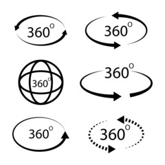 Three hundred and sixty degrees icon. Arrows circle shape. Different signs. Simple art. Vector illustration. Stock image. 