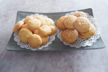 homemade cookies. assorted pastries on a marble table. christmas cookies. Pastries are made of flour, eggs, sugar and cheese. delicious pastries. close up