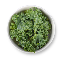 kale in white bowl on white background
