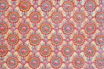 Thai traditional style art pattern on temple wall ,design of native thai style on the Wall.
