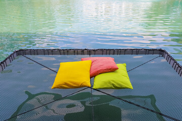 Mesh balcony for relaxing with pillow and enjoying into the pool