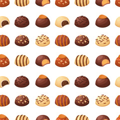 Seamless pattern with chocolates. Vector illustration in a minimalistic flat style, sweets. Print for textiles, print design, postcards.