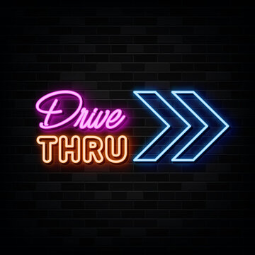 Drive THRU Neon Sign . Design Template Neon Style