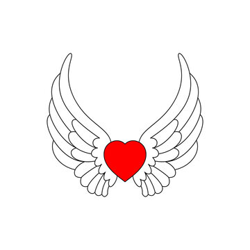 Heart icon with wings isolated with white background. Heart with wings line icon. Vector illustration