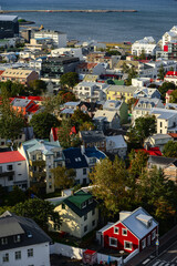 A high-angle view of the colorful downtown district of Reykjavík, Iceland - obrazy, fototapety, plakaty