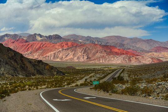 The beautiful road through the rugged and colorful mountains on the way from Fiambal&aacute; to the Paso San Francisco mountain pass, Catamarca Province, northwest Argentina