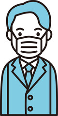 A man in a suit (blazer) wearing a mask.