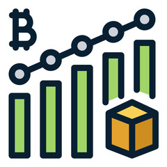 Obraz na płótnie Canvas Statictic Bitcoin with Blockchain filled line color icon