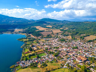 Fototapeta premium Lago en Morelia Zirahuen, Mexico, aerial view from drone