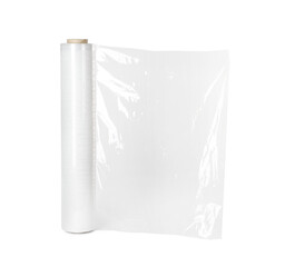 Roll of plastic stretch wrap film isolated on white