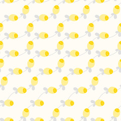 Seamless floral pattern based on traditional folk art ornaments. Colorful flowers on light background. Scandinavian style. Sweden nordic style. Vector illustration. Simple minimalistic pattern