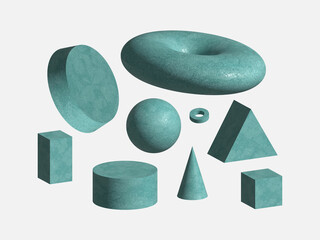 3d geometric shapes. Isolated on white background 3d  render