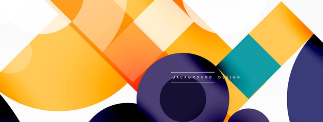 Circle and square geometric background. Round shapes with squares and triangles composition for wallpaper, banner, background or landing