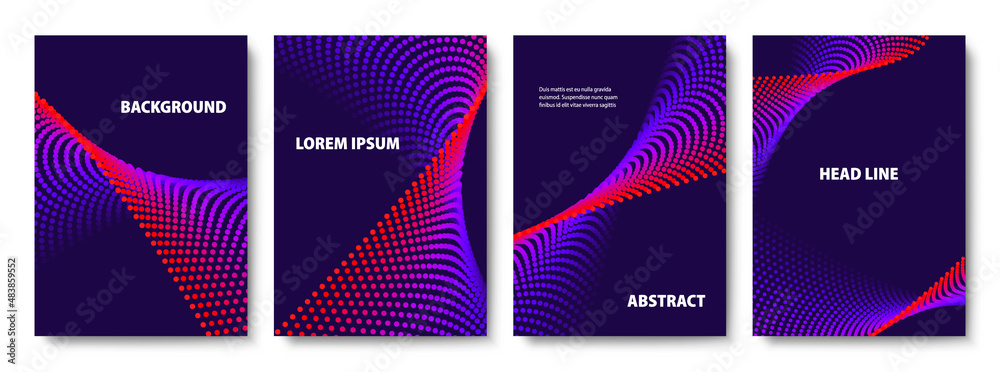 Wall mural set of geometric backgrounds of wavy colorful dots. modern vector illustration without transparency.