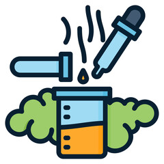 Chemical Reaction Beaker Tube Dropper Pipette filled line color icon