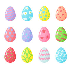 Set of Easter eggs with different patterns. Design elements for holiday cards. Vector Illustration