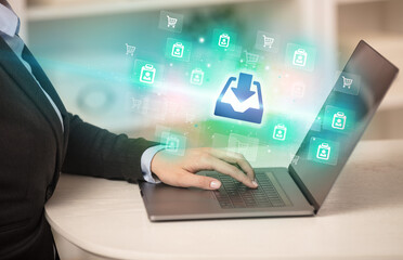 Businessman working on laptop with new business