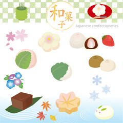 Vector illustration set of Japanese sweets of the four seasons.