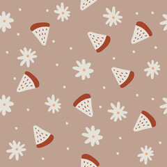 Seamless pattern with chamomiles and watermelon. Great for fabric, textile, gift wrap and scrapbooking. 